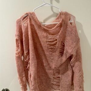 Cozy Pink Distressed Sweater
